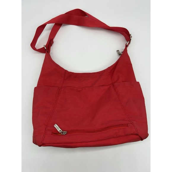 baggallini Red Nylon Zip Close Tote Pockets Bag Crossbody Luggage Handle Sleeve - Picture 3 of 9